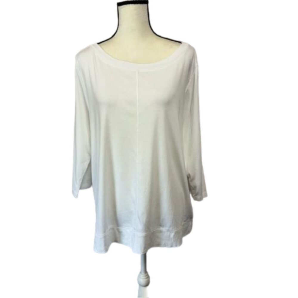 2/$30 J. Jill Pima Cotton White Scoop Neck 3/4 Sleeve Top Size 2X #1880